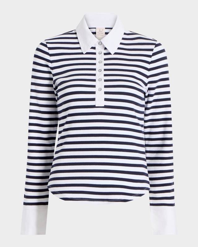 Jaden Stripe Long-Sleeve Polo Top